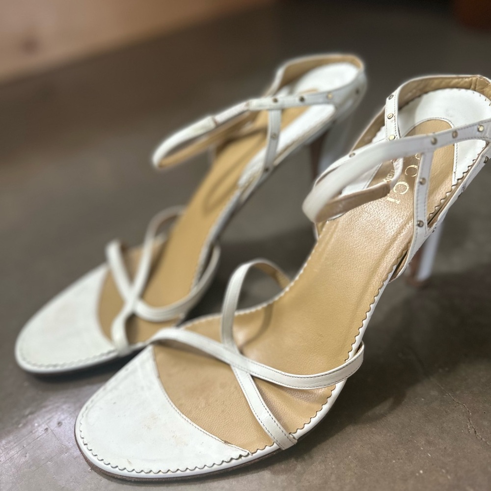 Gucci white Leather Strappy Heels Sandals Sz 9.5
